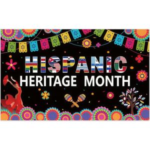 Hispanic Heritage Month Backdrop, 5.9x3.6ft Large National Bulletin Board Poster Decorations Latin Latino American Banner for Spanish School Home Office Classroom Decor Wall Photography Background