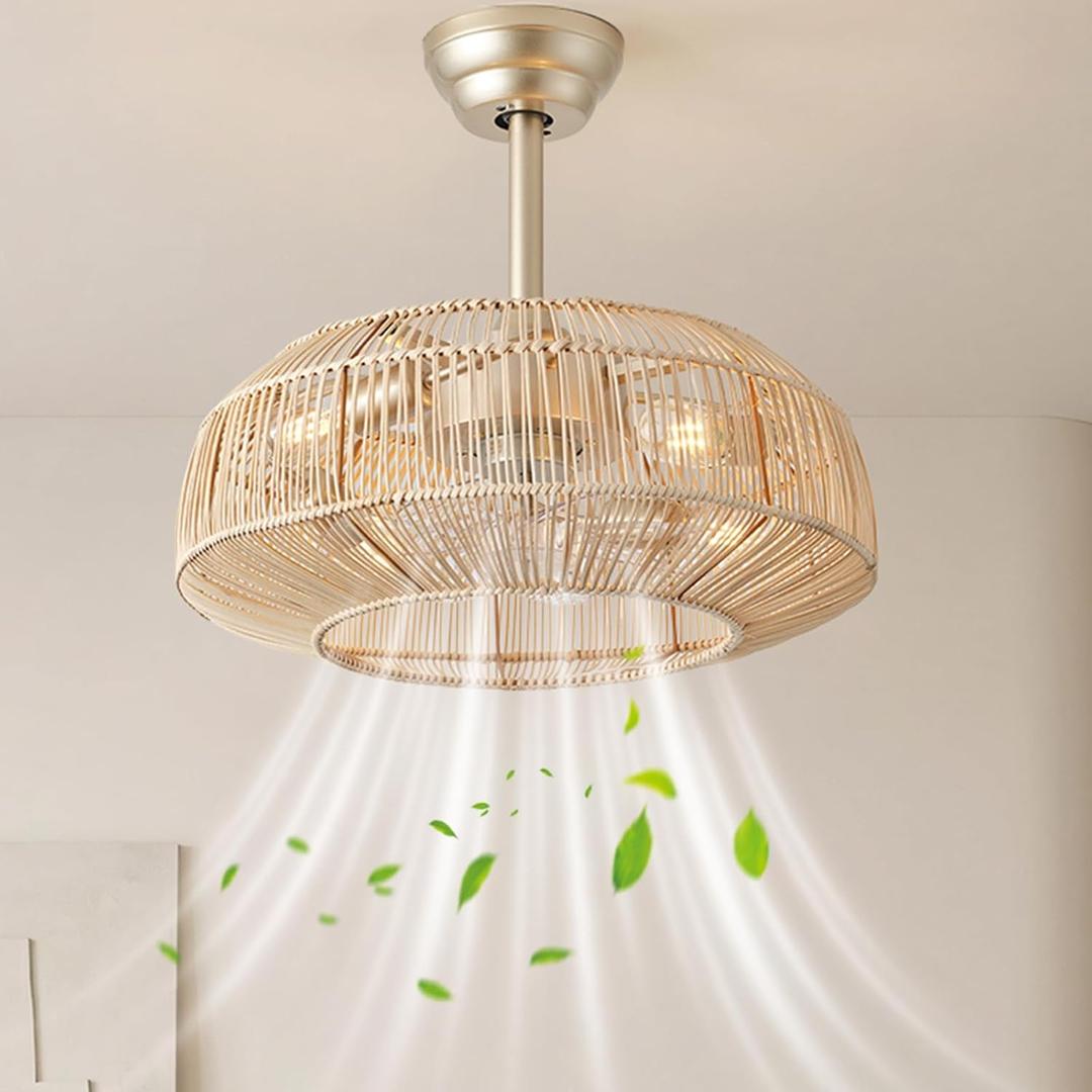 20 inch Fandelier Boho Caged Ceiling Fans with Lights Flush Mount, 20 inches x 20 inches x 9.3 inches
