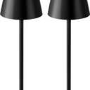 KDG 2 Pack Cordless Table Lamp, Portable LED Desk Lamps, 5000mAh Battery Operated, 3 Color Stepless Dimming Up, for Restaurant, Bedroom, Outdoor Camping, Coffee Shop, Night Light, Rechargeable (Black)