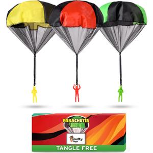 NUTTY TOYS Parachute Toys for Kids - Tangle Free Outdoor Flying Parachute Men, Top Indoor & Outside, 3 4 5 6 7 8 9 10 11 12 Year Old, Best Christmas Stocking Stuffers Idea 2025 Unique Boy & Girl Gifts