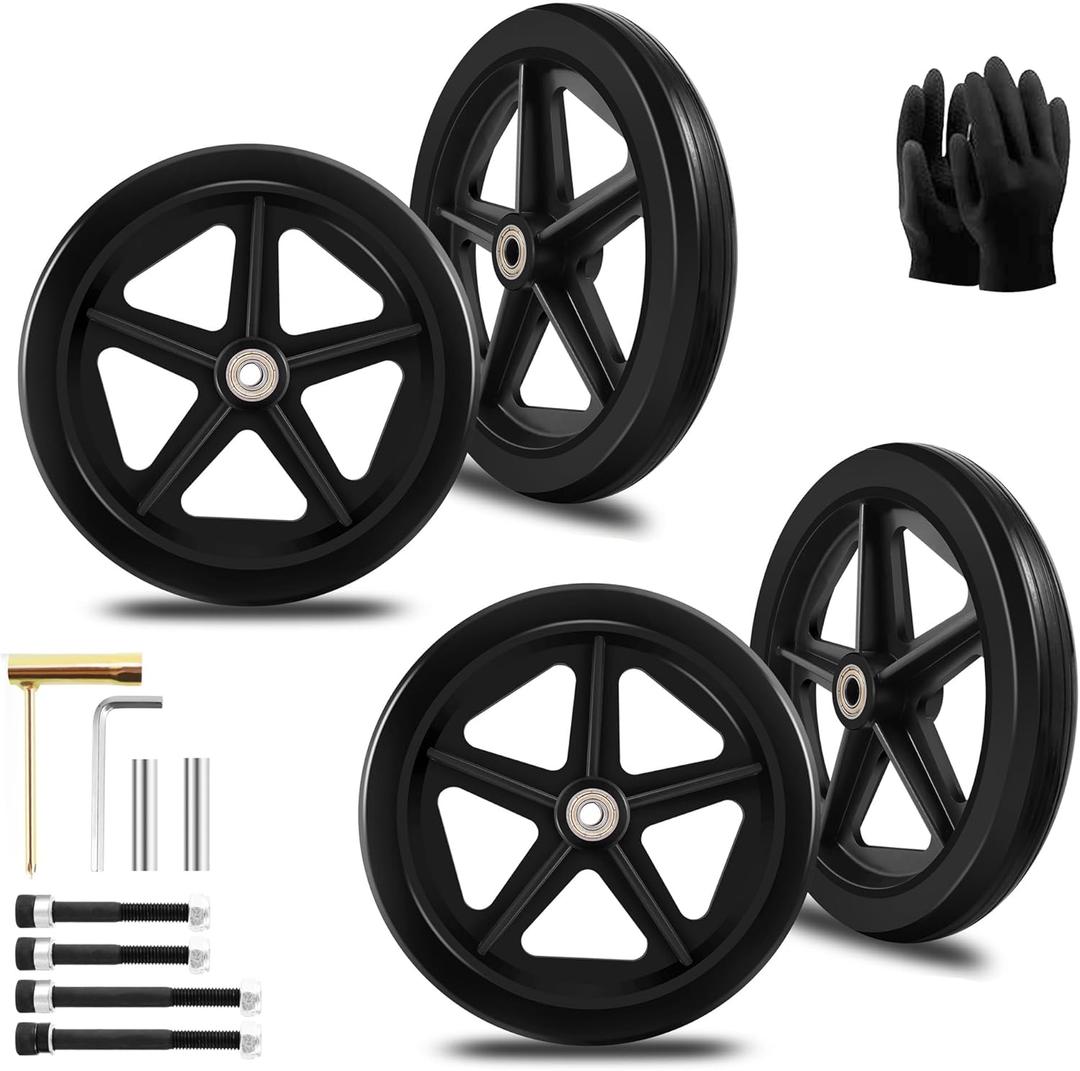 4Pcs 8 Inch Solid Replacement Wheels - Environmentally Friendly Rubber Material, Wear-Resistant PU Tires, Anti-Slip, and Durable ABS Wheel Hub - Easy to Install (4 Pcs)