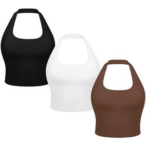 3-Pack Halter Longline Sports Bras for Women - Padded Workout Yoga Crop Tops Tanks Camisole, S