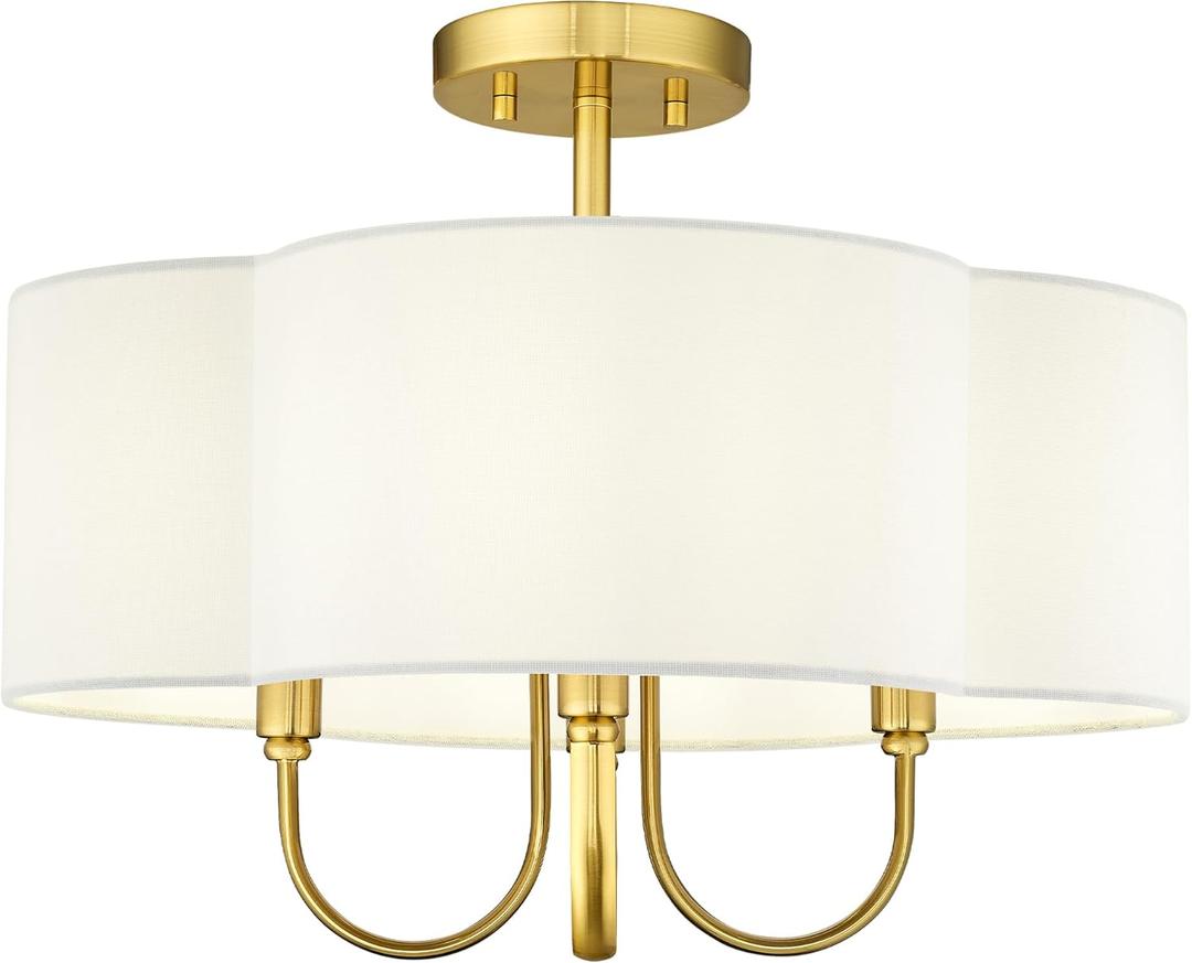 Gold Semi Flush Mount Ceiling Light, 18" 4-Light Light Fixtures Ceiling Mount with Fabric Shade in Quatrefoil for Kitchen Nursery Entryway Hallway Bedroom, SM179-BG-L