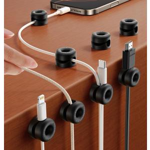 2 x 8Pack Cord Organizer JOYROOM Silicone Cable Clips [1s Side-Snap Lock] Desktop Cable Management, Adhesive Phone Charger Wire Keeper for Nightstand Office Workspaces Desk Organization Home Accessories (Black)