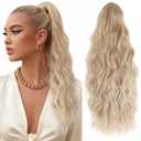 Ponytail Extensions 18 Inch Synthetic Claw Clip in Ponytail Extension Long Wavy Curly Hairpiece Fluffy Natural Looking for Women Daily Use (Blonde to Light Blonde)