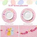 Whaline 4Pcs Easter Bunny Round Placemats Pink Rabbit Embroidered Place Mats Spring Cute Kitchen Table Mats for Home Wedding Baby Shower Birthday Dinner Party Decor
