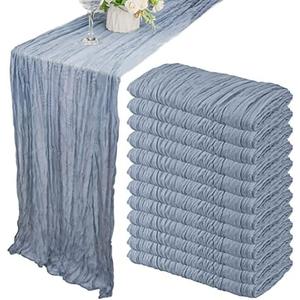 10 Pack 10Ft Cheesecloth Table Runner 35x120 Inch Boho Gauze Table Runner Rustic Cheese Cloth Long Table Runner Romantic Table Runner for Wedding Bridal Shower Birthday Party Table Decor (Dusty Blue)
