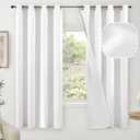 Blackout Curtains for Bedroom 63 Inch Length 2 Panels Set, Thermal Insulated 100% Black Out Privacy Soundproof Grommet Farmhouse Linen Window Curtains for Living Room Darkening, White, Each 52Wide