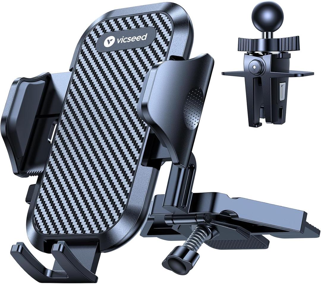 VICSEED Military-Grade Sturdy Car Phone Holder Mount, Upgraded Anti Shake Metal CD Slot & Air Vent Thick Case Friendly Phone Mount for Car Fit for iPhone 17 16 15 Samsung All Phones - Classic Black