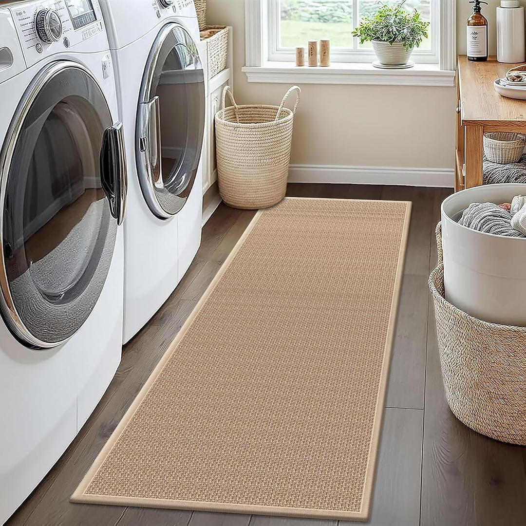 6ft Natural Jute Hallway Runner Rug Non Slip Washable, Rubber Backed Long Khaki Indoor Entryway Runner, Absorbent Kitchen Carpet Sink Rug