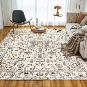 VKLIVING Machine Washable Vintage Design Area Rug 5'x7', Non Slip, Stain Resistant, Home Decor, Boho, (Beige)