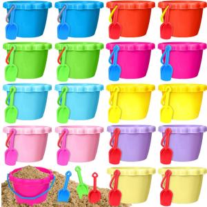36 Pcs 6'' Sand Buckets and Shovels Bulk Small Plastic Beach Pails Shovels Sand Castle Mold Tools for Summer Beach Pool Party Favors, 9 Colors