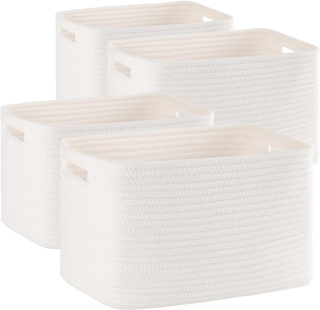 SIXDOVE 4 Pack Storage Baskets for Organizing, Woven Baskets for Shelves - Perfect for Toys, Books, Towels, and Clothes, Durable Gift Basket Bins Toy Storage, 12.7''L x9''W x7.8''H, White