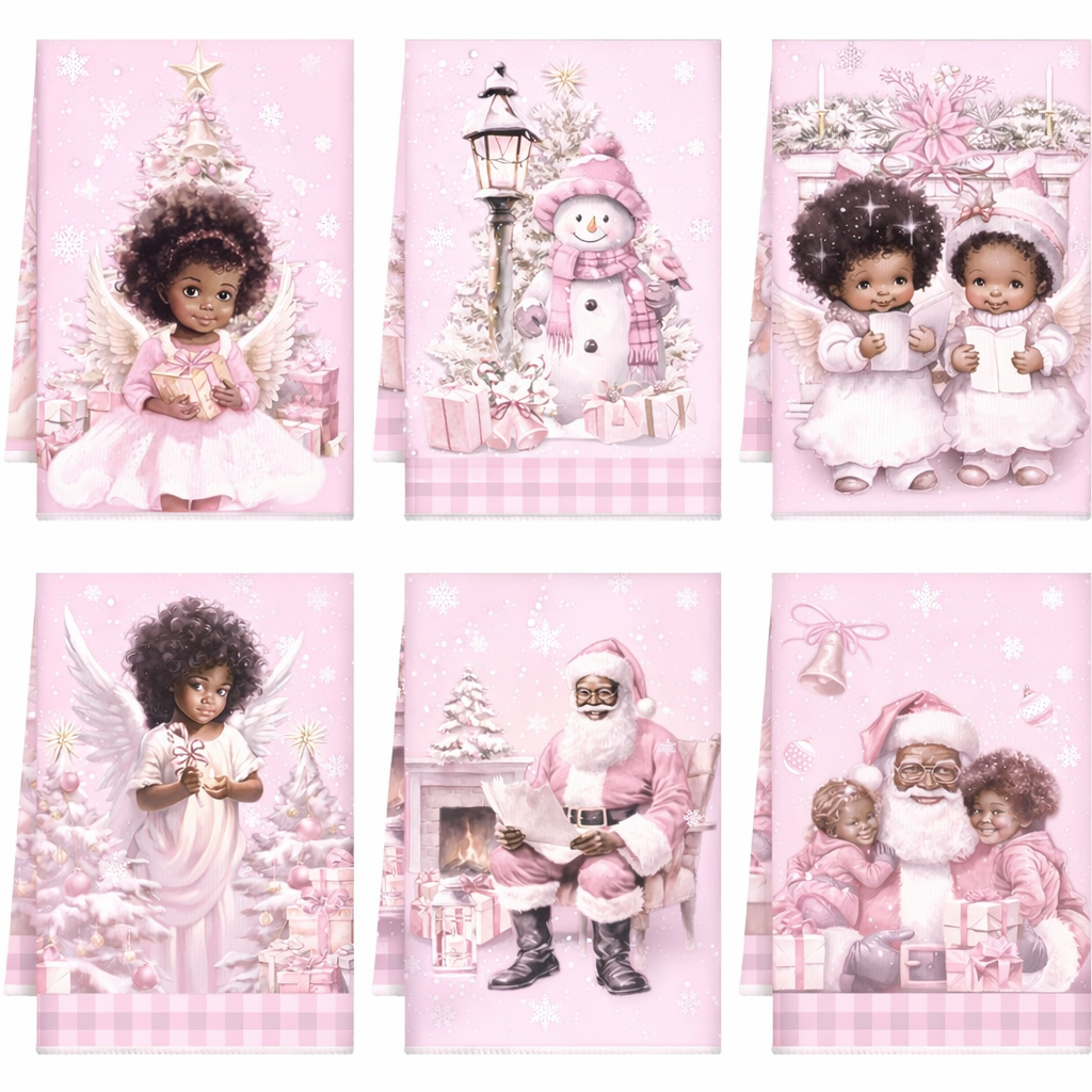 Bencailor 6 Pcs Christmas Kitchen Towels Black Santa Christmas Dish Hand Towels Snowman African American Santa Angel Tea Washcloths for Xmas Holiday Bathroom Home Decor Housewarming Gifts,16 x 24 Inch