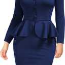 AISIZE Women's Vintage Square Neck Long Sleeve Peplum Cocktail Party Dress, S