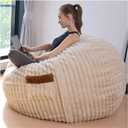 Moive Beanbag Duo Round Bean Bag Chair–Comfortable Bean Bags Lounge & Bean Bag Sofa for Adults & Couples, Fabric, Ideal for Living Room or Dorm-Cover-Stripe Fur-Beige
