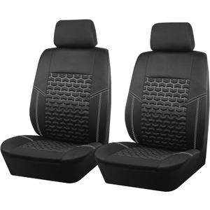 Car Seat Covers Full Set, Universal Fit for Most Cars SUVs Trucks,Tire Texture Press Breathable Fabric Automotive Vehicle Seat Covers for Car, 3 Zipper for Rear Seat Backrest (Black, 2 Front seat)