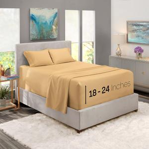 Nestl Full Size Sheet Set, 4 Piece Extra Deep Pocket (18-24 inches), Microfiber, Hotel Luxury, Soft, Breathable, Wrinkle-Free, Easy to Care, Camel Gold