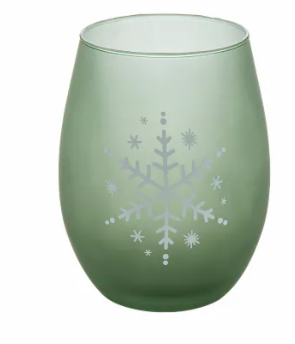 Tabletops Unlimited Snowflake Stemless Wine Glass Set - Green, 2 Pcs