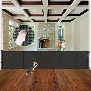 Reinforced 155" Extra Wide Baby Gate Retractable Dog Gate with Support Rods Prevent Crawling Under, 13ft Retractable Baby Gates Long Gates for Kids or Pets Retractable Gate, Black