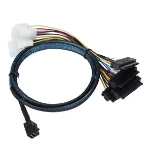 Mini SAS HD SFF-8643 to 4X SAS SFF-8482 Server Cable 12Gbps Server Internal High-Speed Cable | 30AWG | with Power Cable (19.68, Inches)