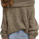 LILLUSORY Womens Off The Shoulder Sweater Oversized Batwing Sleeve Loose Pullover Sweaters Tops (Small)