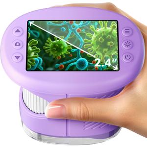 1000X Handheld Microscope for Kids, 4K 2.4" Screen Digital Kids Microscopes with 12 Slides, Portable Edu Toys Gifts for Age 3 4 5 6 7 8 9 10 11 12 Year Old Boys Girls Children Students (Purple)