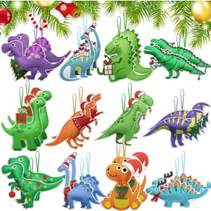 24 Pcs Dino Ornaments for Christmas Tree 6'' Felt Dinosaur Hanging Ornament Cute Christmas Tree Decor Dinosaur Ornament for Holiday Themed Birthday Party Xmas Favors