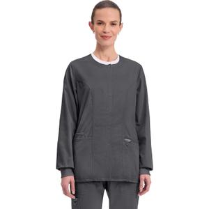 Cherokee Womens Scrub Jacket Nurse Snap Front Medical Uniform with Pockets, 2-Way Stretch, Easy Care Soft Fabric - WW310 (Small, Pewter)