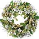 Admired By Nature 22" Artificial White Dogwood Berry Wreath Spring Summer Wreaths for Front Door Farmhouse Wreaths Outdoor Indoor decorative door Wreath For Front Door Home Office Holidays Dcor (White Dogwood Wreath)