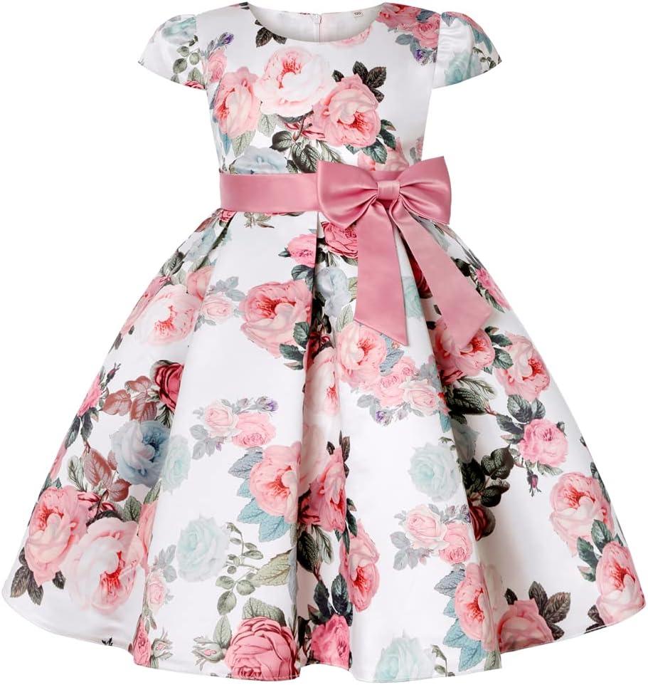 COMISARA 2-9T Girls Flower Dresses Party Easter Pageant Gown Dresses (5-6 Years, Bean Powder)