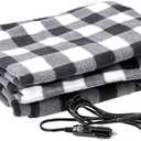 Heated Blanket - 12-Volt Electric Blanket for Car, Truck, SUV, or RV - Portable Winter Car Accessories for Camping or Travel by Stalwart (Black Plaid)
