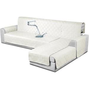 TAOCOCO Waterproof Sectional Couch Covers L Shaped Sofa Covers Chaise Lounge Cover 3pcs Reversible Sofa Covers for Sectional Sofa Pet Kids Furniture Protector with Elastic Straps(X-Large, Off White)