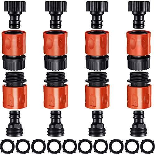 16 Pieces Garden Hose Quick Connector 3/4 Inch Plastic Water Hose Fittings Male and Female Connectors End Adapters with 10 Pieces Rubber Gaskets(Red, Black)
