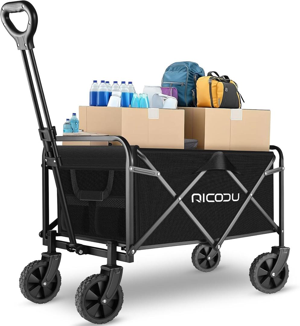 Foldable Wagon Cart with Wheels - 360 Swivel Wheels Grocery Cart on Wheels, Collapsible Wagons Carts Foldable for Gardening, Market, Travel