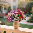 12Pk Daisy Artificial Flowers for Outdoors with Eucalyptus - UV Resistant Fake Flowers for Hanging Basket Vase Planter Window Box, Realistic Silk Faux Plants for Porch Garden Home Decor,White|Spring (Purple+white+wine Red)