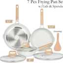 ESLITE LIFE Frying Pans Set with Lids Nonstick Skillets Set Egg Omelette Pans, Healthy Ceramic Coating Cookware Chef's Pan, Compatible with All Stovetops, PFOA Free (White,7-Piece)