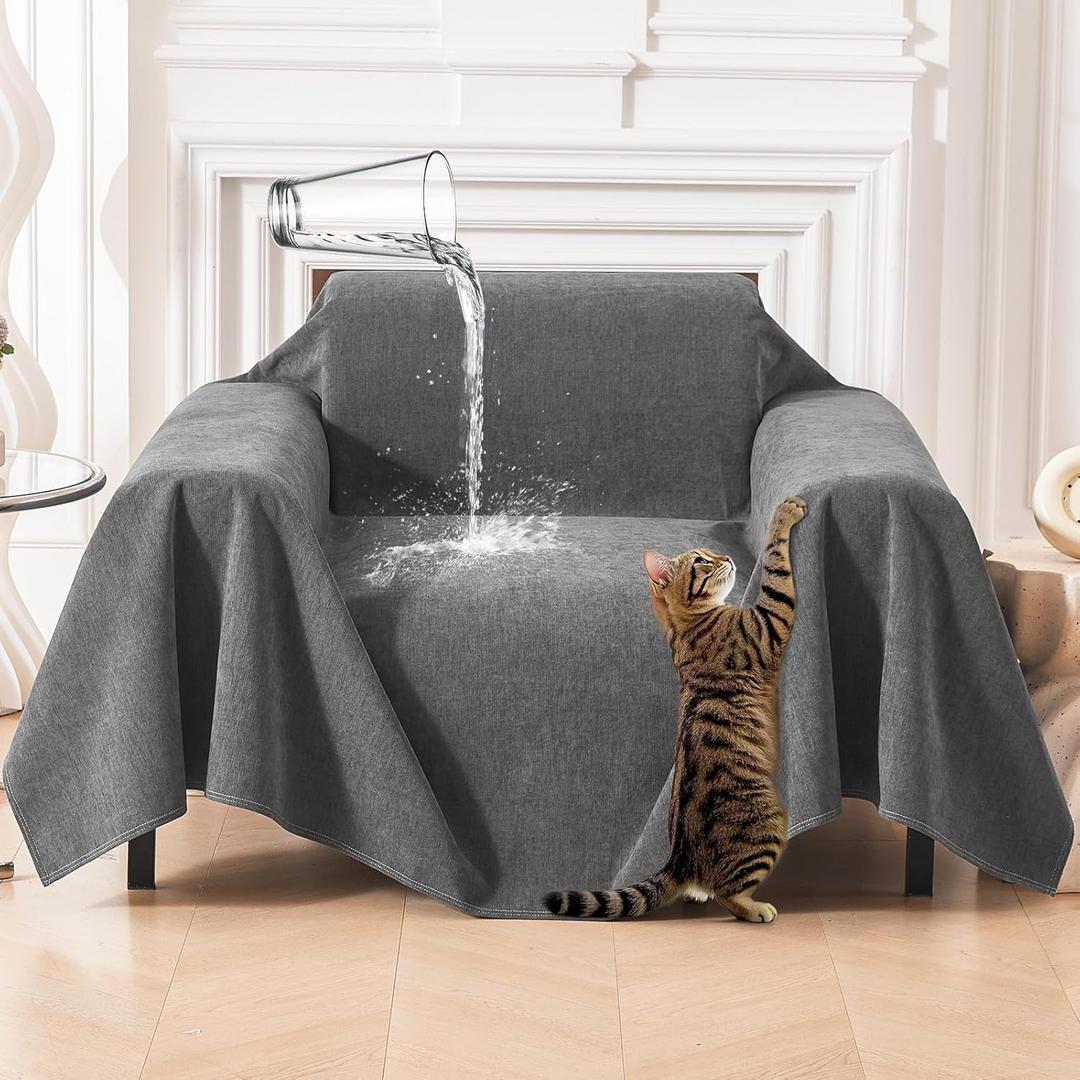 Deep Dream Cat-Scratch Resistant Armchair Couch Cover, Waterproof Sofa Cover for Dogs, Pet Friendly Couch Protectors Anti Slip Thickened Slipcovers for Dogs Pets, 71" x 91", Dark Grey