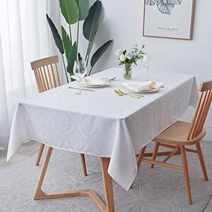 maxmill Jacquard Tablecloth Damask Design Water Resistance Antiwrinkle Heavy Weight Soft Table Cloth for Buffet Banquet Parties Event Holiday Dinner Square 60 x 60 Inch White
