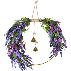 Lavender Wreaths for Front Door, Spring Wreaths Purple Daisy Flower Wreath with Green Leaves, Artificial Spring Summer Hoop Wreath for Door, Porch, Window Wall Farmhouse Outdoor Indoor Dcor