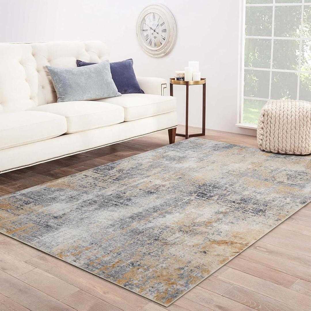 Area Rug 810, Large Vintage Boho Rug,Ultra-Soft Low Pile, Washable, Non Slip,Stain Resistant, Printed Carpet for Living Room Bedrooms Playroom Office Kitchen, Gold/Grey (10' x 8' (Rectangular))