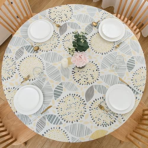 LIBERECOO Round Vinyl Fitted Tablecloth with Flannel Backing Elastic Edge Table Cover Waterproof Stain-Resistant Wipeable Tablcloths Fits Round Tables