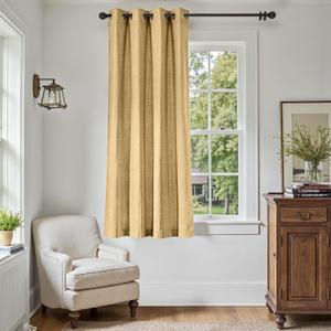 jinchan Linen Textured Room Darkening Curtain 63 Inch Length for Living Room Room Darkening Thermal Insulated Grommet Top Window Drape for Bedroom 52x63 Mustard Yellow 1 Panel