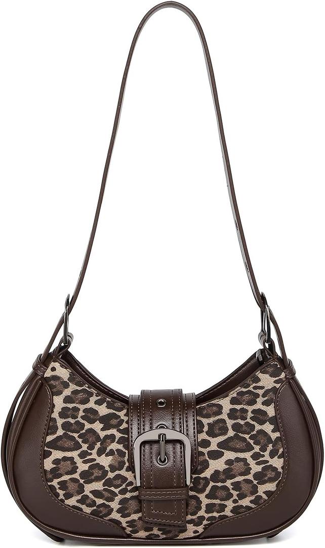 Y2k purse Shoulder Bag for Women Small Crescent Purses and Handbags, Mini Hobo Ladies Clutch with Adjustable Strap (Coffee Leopard)