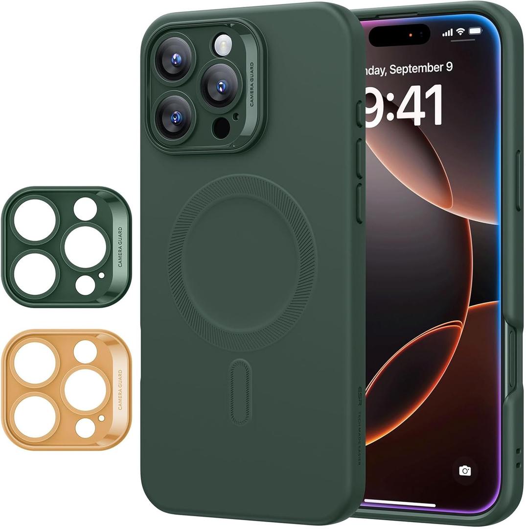 ESR for iPhone16 Pro Max Case with MagSafe, Supports Magnetic Charging, Smooth & Slim Silicone Case, Shockproof, Full Screen and Camera Protection, Soft Microfiber Lining,Green