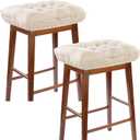 Rectangular Stool Cushion Set of 2, Soft Saddle Stool Cushions with Ties, Nonslip and Washable, Beige, 18 x 10.5 x 4 Inch