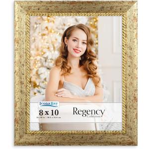 Icona Bay 8x10 Gold Picture Frame, French Baroque Style Photo Frame 8 x 10, Wall Mount or Table Top, Regency Collection