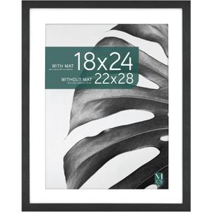 MCS Studio Gallery 22x28 Matted Poster Frame with 18x24 Picture Display, Black Woodgrain Engineered Wood Vertical & Horizontal Wall Hanging Large Picture Frame for Photos, Posters & Art Prints (1-Pack)