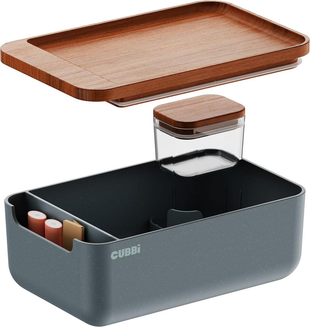 Cubbi - Airtight Box with Tray - Silicone Seals - 100% Air-Tight Storage Box with Accessories  Grey (Gray)