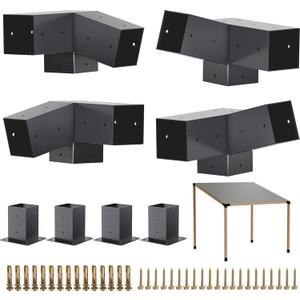 Pergola Kit - 3-Way Slanted Brackets, Powder-Coated, 4" x 4" (Actual: 3.5x3.5 Inch), Hardware for Outdoor Wood Pergolas, Gazebos, Sheds (8 pcs)